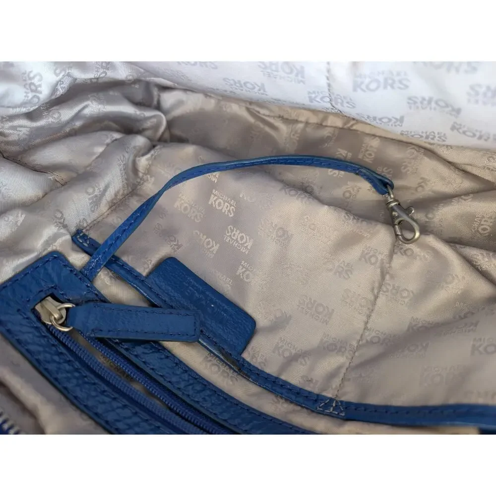 Michael Kors Royal Blue Patent Leather Ranger Satchel Purse Large Silver Y2K